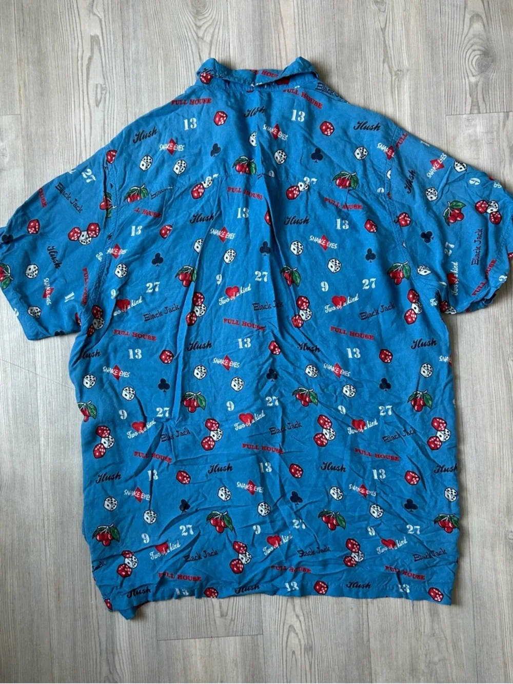 Steve & Barry's Blue Casino Dice & Cherries Button-Up Shirt - Picture 4 of 5